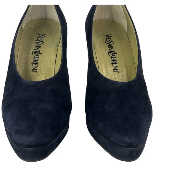 Yves Saint Laurent YSL Blue Suede Pumps Shoes Block Heel MISMATCHED 7M & 7N Vtg - Picture 6 of 15